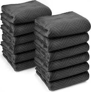 Sure-Max 12 Heavy-Duty Moving & Packing Blankets - Ultra Thick Pro - 80" x 72" (65 lb/dz weight) - Professional Quilted Shipping Furniture Pads Black