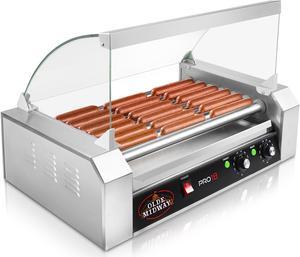 Olde Midway Electric 18 Hot Dog 7 Roller Grill Cooker Machine with Cover 900-Watt - Commercial Grade