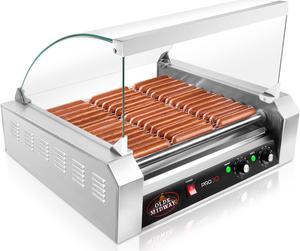 Olde Midway Electric 30 Hot Dog 11 Roller Grill Cooker Machine with Cover 1400-Watt - Commercial Grade