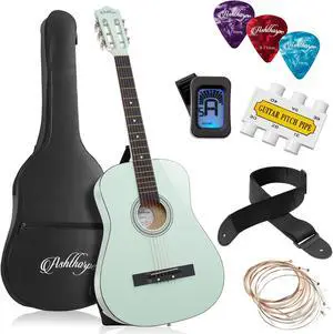 Ashthorpe 38-inch Beginner Acoustic Guitar Package (Mint Green), Basic Starter Kit w/ Gig Bag, Strings, Strap, Tuner, Picks