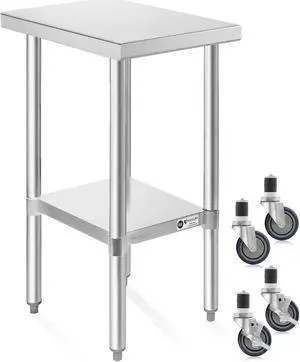 KUTLER Stainless Steel Table 24 x 12 Inches with Caster Wheels, NSF Heavy Duty Commercial Prep and Work Table with Undershelf for Restaurant, Hotel, Home