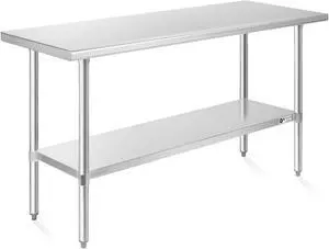 KUTLER Stainless Steel Table 24 x 60 Inches, NSF Heavy Duty Commercial Kitchen Prep and Work Table with Undershelf for Restaurant, Hotel, Home