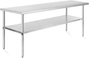 KUTLER Stainless Steel Table 24 x 72 Inches, NSF Heavy Duty Commercial Kitchen Prep and Work Table with Undershelf for Restaurant, Hotel, Home