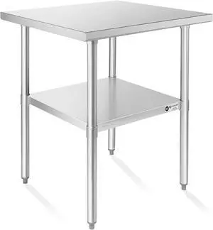 KUTLER Stainless Steel Table 30 x 30 Inches, NSF Heavy Duty Commercial Kitchen Prep and Work Table with Undershelf for Restaurant, Hotel, Home