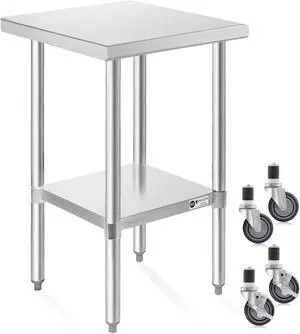 KUTLER Stainless Steel Table 24 x 18 Inches with Caster Wheels, NSF Heavy Duty Commercial Prep and Work Table with Undershelf for Restaurant, Hotel, Home
