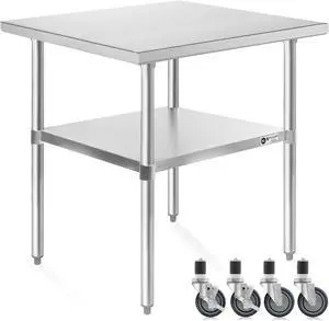 KUTLER Stainless Steel Table 24 x 30 Inches with Caster Wheels, NSF Heavy Duty Commercial Prep and Work Table with Undershelf for Restaurant, Hotel, Home
