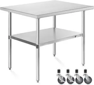 KUTLER Stainless Steel Table 24 x 36 Inches with Caster Wheels, NSF Heavy Duty Commercial Prep and Work Table with Undershelf for Restaurant, Hotel, Home