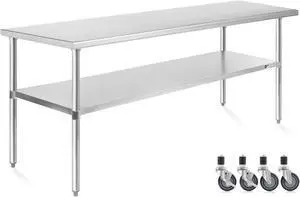 KUTLER Stainless Steel Table 24 x 72 Inches with Caster Wheels, NSF Heavy Duty Commercial Prep and Work Table with Undershelf for Restaurant, Hotel, Home