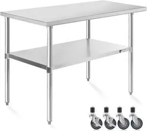 KUTLER Stainless Steel Table 24 x 48 Inches with Caster Wheels, NSF Heavy Duty Commercial Prep and Work Table with Undershelf for Restaurant, Hotel, Home