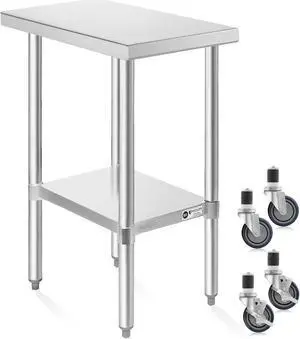 KUTLER Stainless Steel Table 30 x 12 Inches with Caster Wheels, NSF Heavy Duty Commercial Prep and Work Table with Undershelf for Restaurant, Hotel, Home