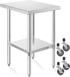 KUTLER Stainless Steel Table 30 x 18 Inches with Caster Wheels, NSF Heavy Duty Commercial Prep and Work Table with Undershelf for Restaurant, Hotel, Home