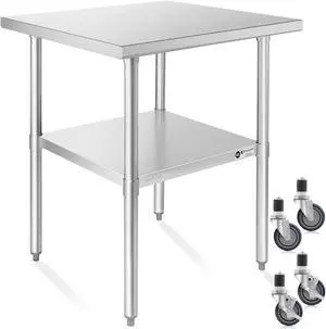 KUTLER Stainless Steel Table 30 x 30 Inches with Caster Wheels, NSF Heavy Duty Commercial Prep and Work Table with Undershelf for Restaurant, Hotel, Home