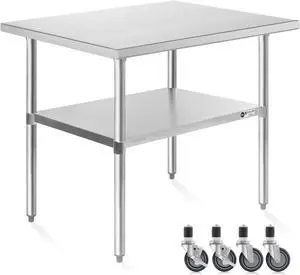 KUTLER Stainless Steel Table 30 x 48 Inches with Caster Wheels, NSF Heavy Duty Commercial Prep and Work Table with Undershelf for Restaurant, Hotel, Home