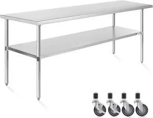 KUTLER Stainless Steel Table 30 x 60 Inches with Caster Wheels, NSF Heavy Duty Commercial Prep and Work Table with Undershelf for Restaurant, Hotel, Home