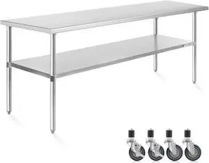 KUTLER Stainless Steel Table 30 x 72 Inches with Caster Wheels, NSF Heavy Duty Commercial Prep and Work Table with Undershelf for Restaurant, Hotel, Home