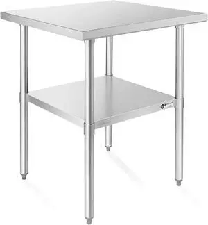 KUTLER Stainless Steel Table 24 x 24 Inches, NSF Heavy Duty Commercial Kitchen Prep and Work Table with Undershelf for Restaurant, Hotel, Home