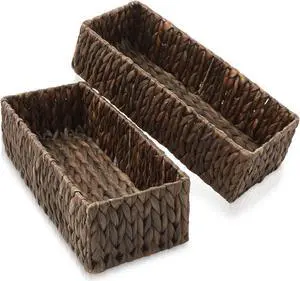 Casafield Set of 2 Bathroom Storage Baskets, Espresso - Water Hyacinth, 16" W  x 6.75" D x 4.25" H, Woven Toilet Tank Topper Bins for Organizing Tissues, Toilet Paper, Toiletries, Shelves