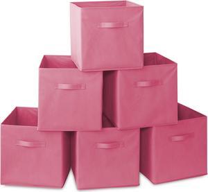 Casafield Set of 6 Collapsible Fabric Cube Storage Bins, Hot Pink - 13" Foldable Cloth Baskets for Shelves, Cubby Organizers & More