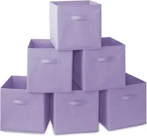 Casafield Set of 6 Collapsible Fabric Cube Storage Bins, Lavender - 13" Foldable Cloth Baskets for Shelves, Cubby Organizers & More