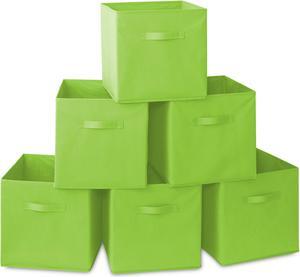 Casafield Set of 6 Collapsible Fabric Cube Storage Bins, Lime Green - 13" Foldable Cloth Baskets for Shelves, Cubby Organizers & More