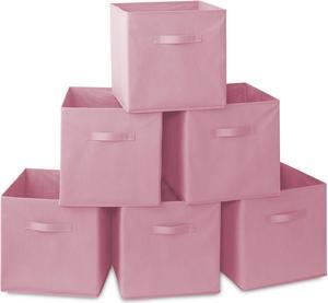 Casafield Set of 6 Collapsible Fabric Cube Storage Bins, Light Pink - 13" Foldable Cloth Baskets for Shelves, Cubby Organizers & More