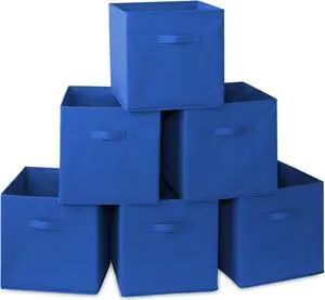 Casafield Set of 6 Collapsible Fabric Cube Storage Bins, Royal Blue - 13" Foldable Cloth Baskets for Shelves, Cubby Organizers & More