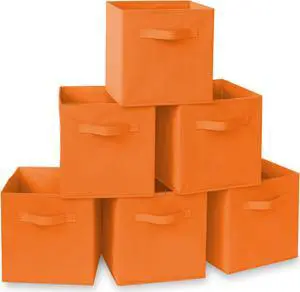 Casafield Set of 6 Collapsible Fabric Cube Storage Bins, Orange - 11" Foldable Cloth Baskets for Shelves, Cubby Organizers & More