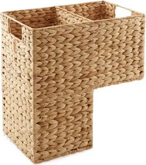 Casafield Stair Step Basket with Handles, Natural - Woven Water Hyacinth Staircase Basket Storage Bin Organizer