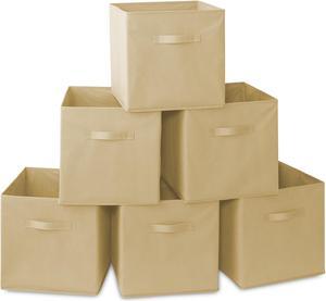 Casafield Set of 6 Collapsible Fabric Cube Storage Bins, Sandy Beige - 13" Foldable Cloth Baskets for Shelves, Cubby Organizers & More