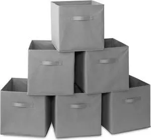 Casafield Set of 6 Collapsible Fabric Cube Storage Bins, Gray - 13" Foldable Cloth Baskets for Shelves, Cubby Organizers & More