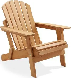 Casafield Oversized Folding Adirondack Chair, Cedar Wood Outdoor Fire Pit Lounge Chairs for Patio, Deck, Yard, Lawn and Garden Seating, Partially Pre-Assembled - Natural