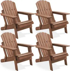 Casafield Oversized Folding Adirondack Chair, Set of 4 Cedar Wood Outdoor Fire Pit Lounge Chairs for Patio, Deck, Yard, Lawn and Garden Seating, Partially Pre-Assembled - Espresso