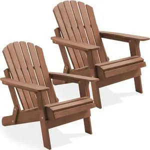 Casafield Oversized Folding Adirondack Chair, Set of 2 Cedar Wood Outdoor Fire Pit Lounge Chairs for Patio, Deck, Yard, Lawn and Garden Seating, Partially Pre-Assembled - Espresso