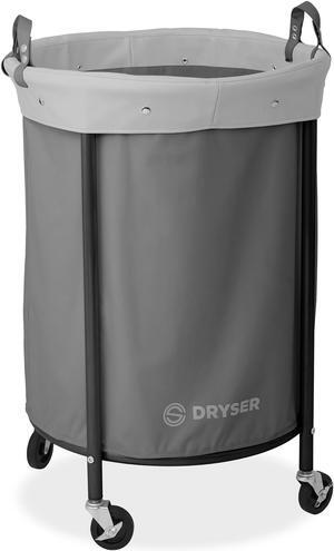 Dryser Laundry Basket with Wheels, 65 Gal. Commercial Round Rolling Laundry Hamper with Steel Cart, 4 Casters and 2 Brakes, Removable Liner - Gray