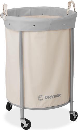 Dryser Laundry Basket with Wheels, 65 Gal. Commercial Round Rolling Laundry Hamper with Steel Cart, 4 Casters and 2 Brakes, Removable Liner - White