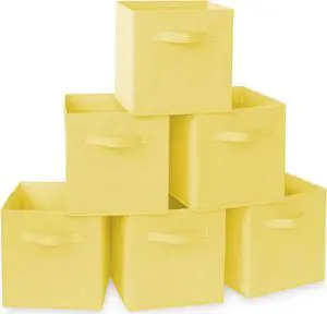 Casafield Set of 6 Collapsible Fabric Cube Storage Bins, Yellow - 11" Foldable Cloth Baskets for Shelves, Cubby Organizers & More