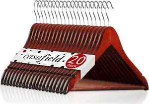 Casafield - 20 Cherry Wooden Suit Hangers - Premium Lotus Wood with Notches & Chrome Swivel Hook for Dress Clothes, Coats, Jackets, Pants, Shirts, Skirts