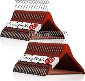 Casafield - 40 Cherry Wooden Suit Hangers - Premium Lotus Wood with Notches & Chrome Swivel Hook for Dress Clothes, Coats, Jackets, Pants, Shirts, Skirts