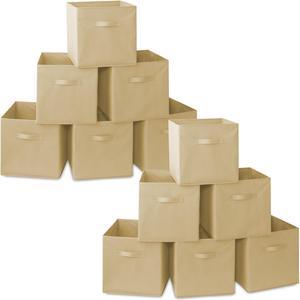 Casafield Set of 12 Collapsible Fabric Cube Storage Bins, Sandy Beige - 13" Foldable Cloth Baskets for Shelves, Cubby Organizers & More
