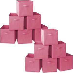 Casafield Set of 12 Collapsible Fabric Cube Storage Bins, Hot Pink - 13" Foldable Cloth Baskets for Shelves, Cubby Organizers & More