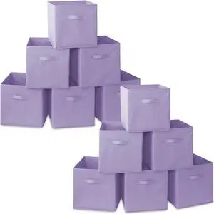 Casafield Set of 12 Collapsible Fabric Cube Storage Bins, Lavender - 13" Foldable Cloth Baskets for Shelves, Cubby Organizers & More