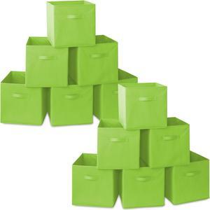 Casafield Set of 12 Collapsible Fabric Cube Storage Bins, Lime Green - 13" Foldable Cloth Baskets for Shelves, Cubby Organizers & More