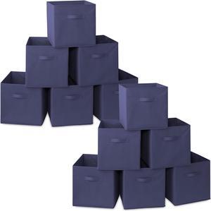 Casafield Set of 12 Collapsible Fabric Cube Storage Bins, Navy Blue - 13" Foldable Cloth Baskets for Shelves, Cubby Organizers & More