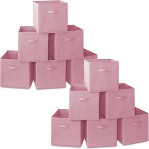 Casafield Set of 12 Collapsible Fabric Cube Storage Bins, Light Pink - 13" Foldable Cloth Baskets for Shelves, Cubby Organizers & More