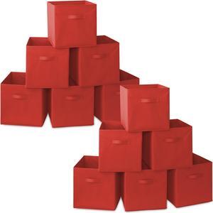 Casafield Set of 12 Collapsible Fabric Cube Storage Bins, Red - 13" Foldable Cloth Baskets for Shelves, Cubby Organizers & More