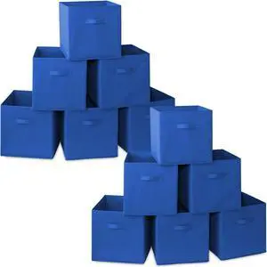 Casafield Set of 12 Collapsible Fabric Cube Storage Bins, Royal Blue - 13" Foldable Cloth Baskets for Shelves, Cubby Organizers & More