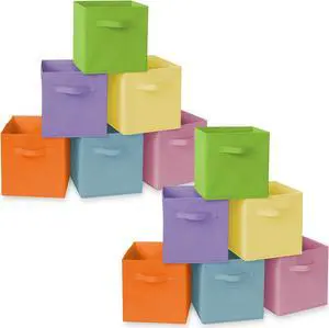 Casafield Set of 12 Collapsible Fabric Cube Storage Bins, Multicolor - 11" Foldable Cloth Baskets for Shelves, Cubby Organizers & More