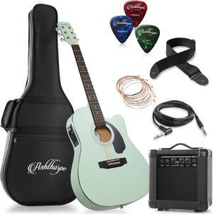Ashthorpe Full-Size Thinline Cutaway Acoustic Electric Guitar Package with 10 Watt Amp - Mint Green