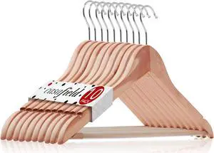 Casafield - 10 Red Cedar Wooden Suit Hangers with Smooth Finish, Notches, and Swivel Hook - Natural Wood Hangers for Clothes, Coats, Pants, Shirts, Skirts