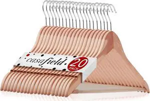 Casafield - 20 Red Cedar Wooden Suit Hangers with Smooth Finish, Notches, and Swivel Hook - Natural Wood Hangers for Clothes, Coats, Pants, Shirts, Skirts